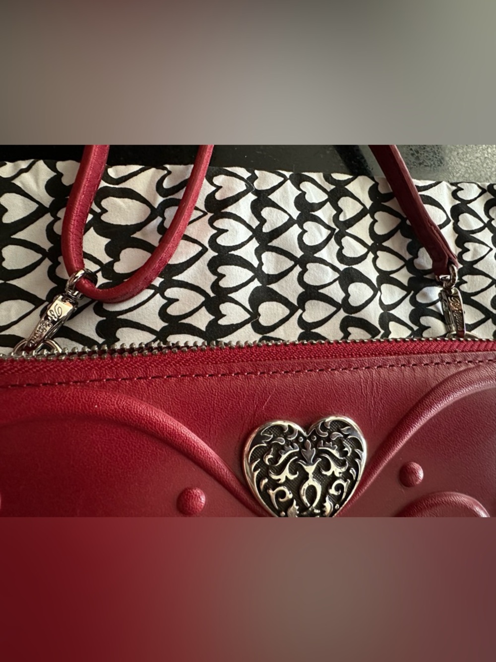 Brighton Cordoba Lipstick Red Genuine Leather Embossed Silver Heart Wallet - Picture 9 of 13